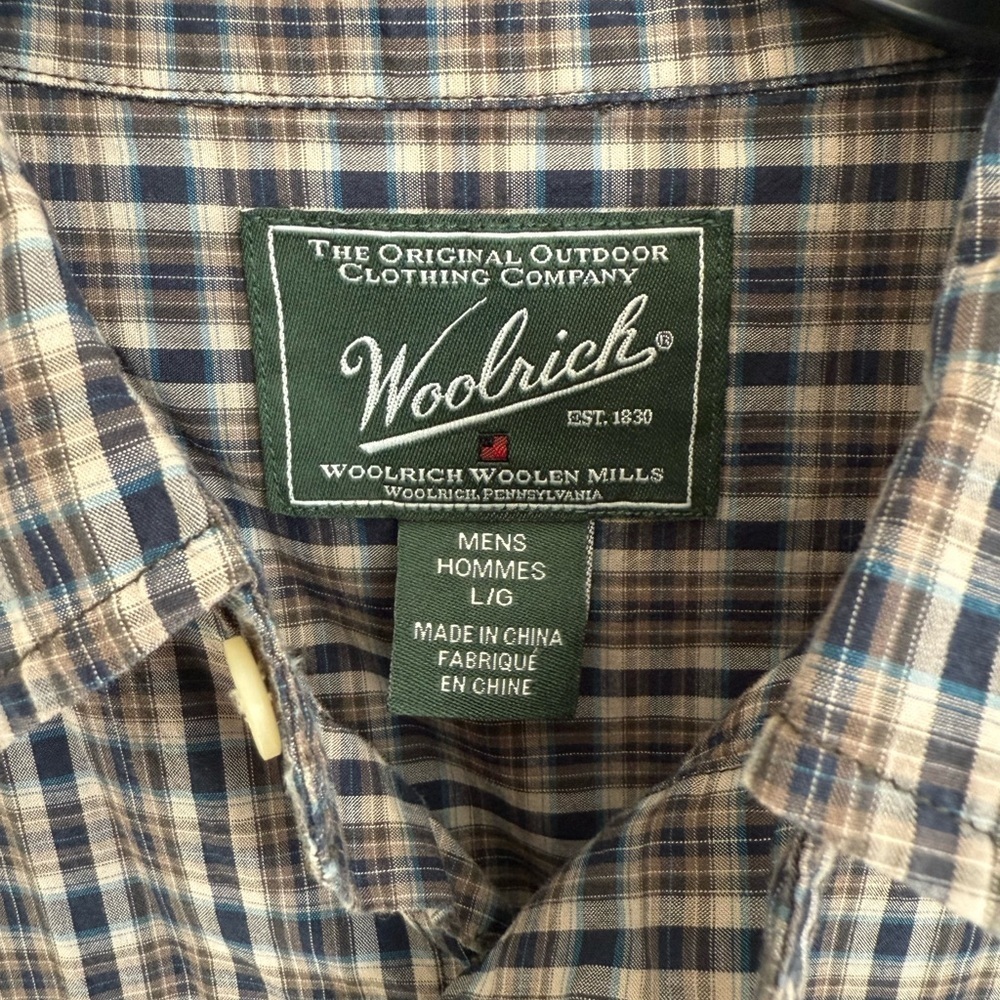 Men’s L Blue Woolrich Tartan Plaid Outdoor, Casual, Long Sleeve Button Up Shirt - Picture 4 of 6